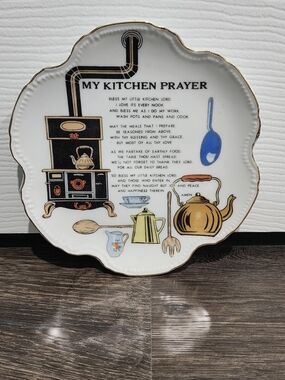 My Kitchen Prayer Decorative Ceramic Plate - White with Black & Gold Accents